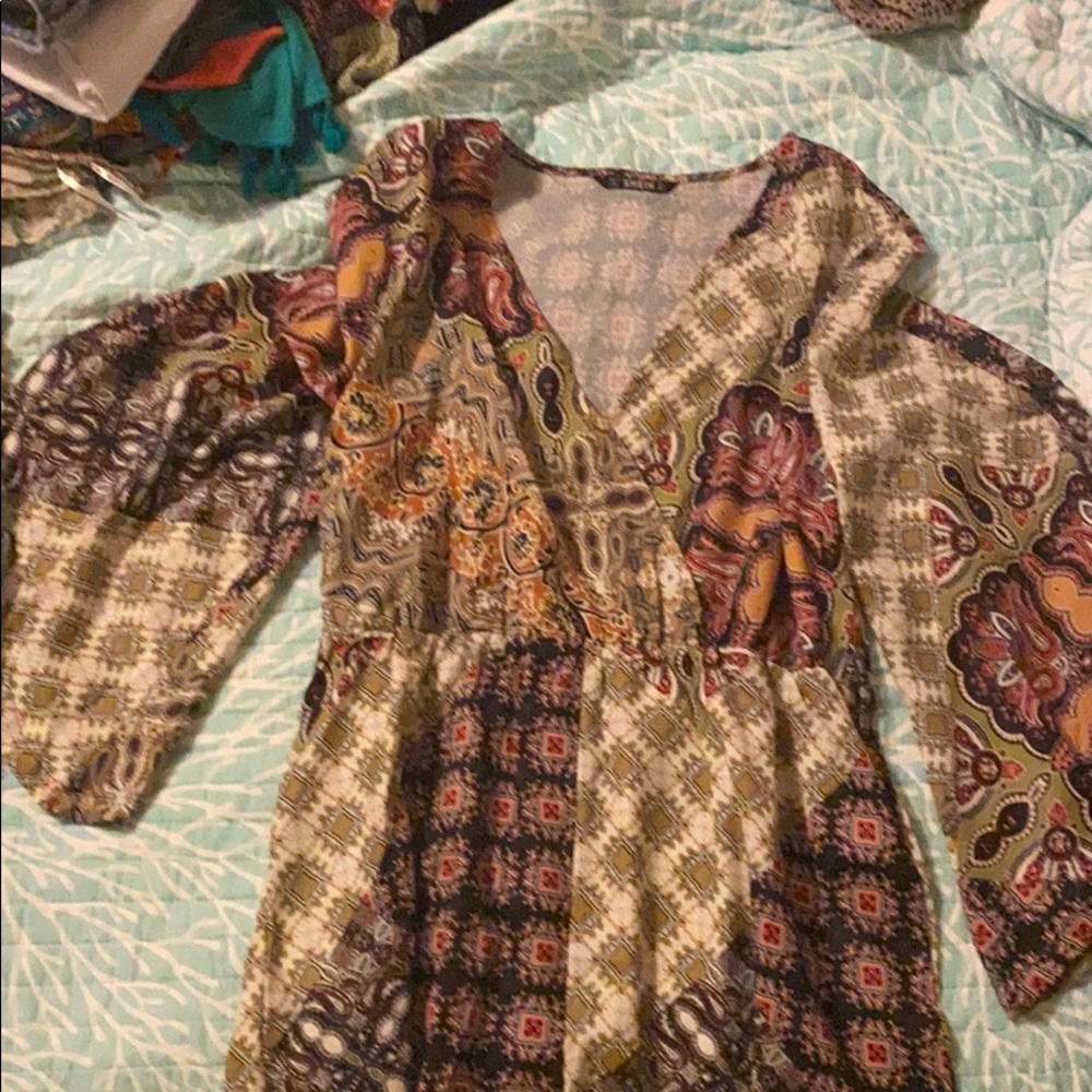 Printed romper with bell sleeves